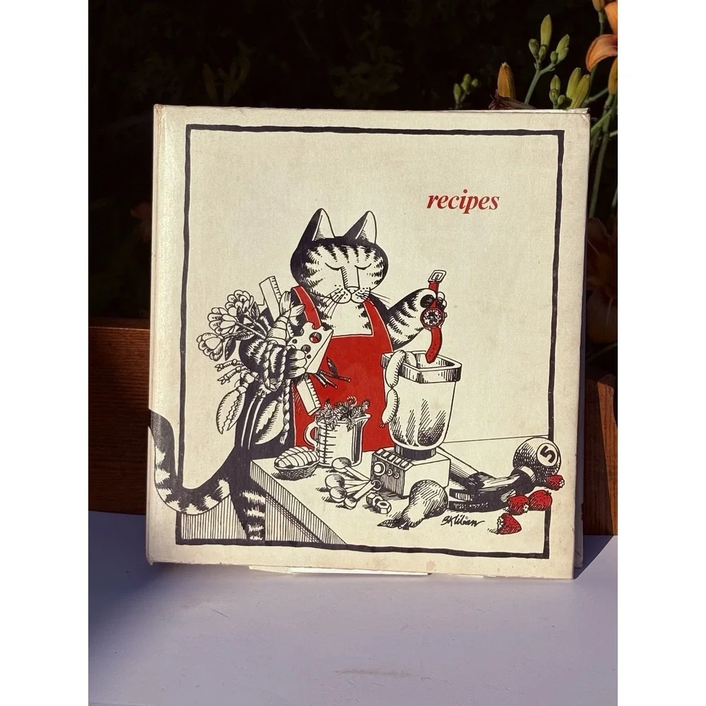 B. Kliban Cat Recipe Holder Book 1978 Cartoon Art With Hand Written Recipe Cards